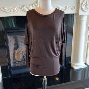 Voll Brown Solid Dolman Long Sleeve Top Womens S M Stretchy Tunic Short Dress